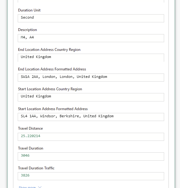 travel details such as distance and duration and route Calculate travel distance