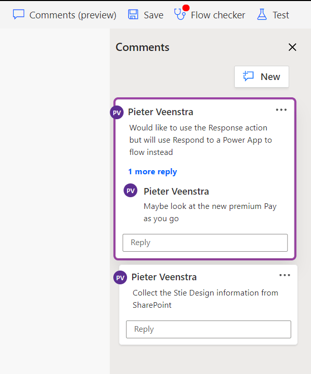 Comments added to my flow