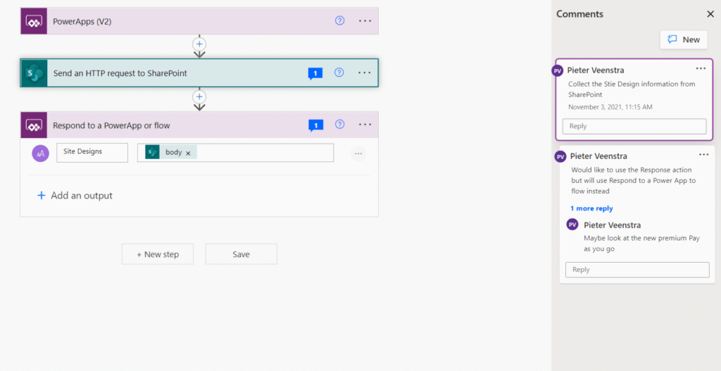 Comments in Power Automate flows