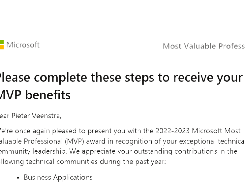 Congratulations email from Microsoft