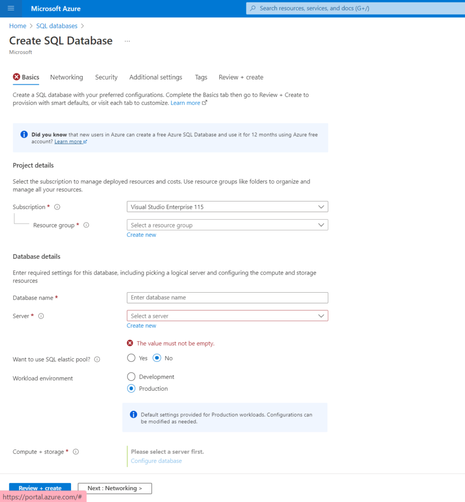 create SQL database