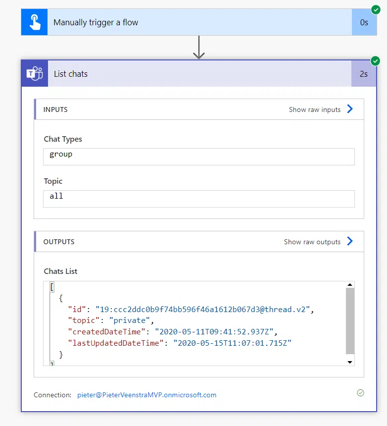 image 19 List Chats action in Power Automate