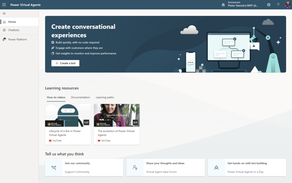 Develop your own chatbot in Power Apps