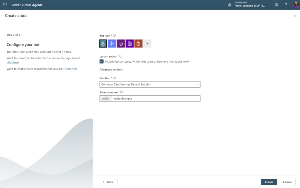 Develop your own chatbot in Power Apps
