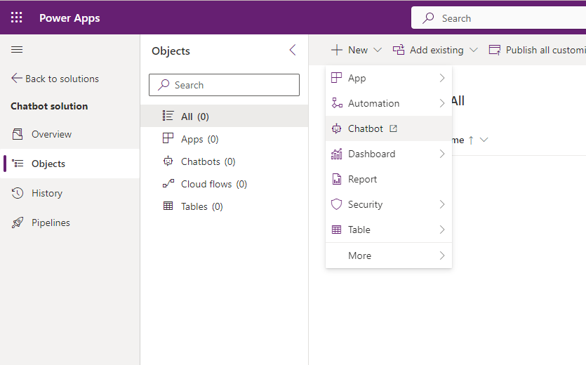 Develop your own chatbot in Power Apps