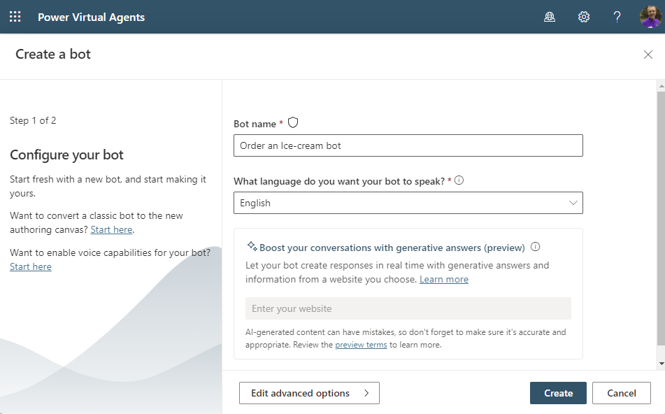 Develop your own chatbot in Power Apps