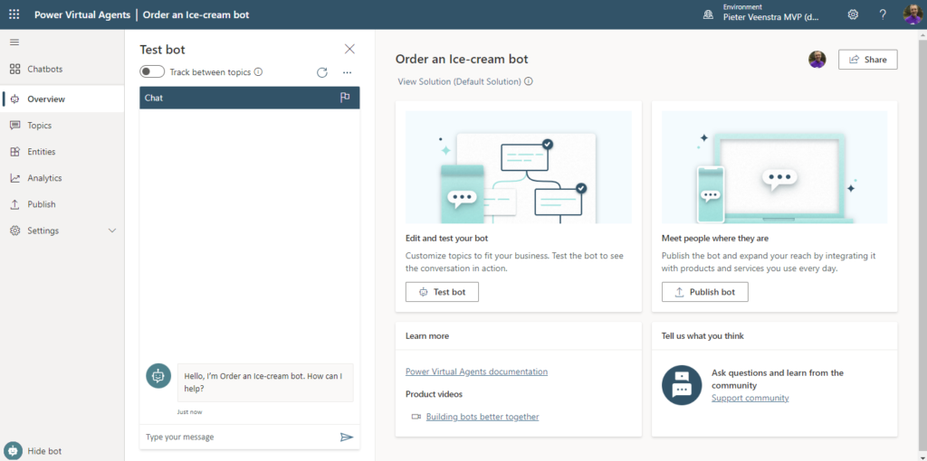 Develop your own chatbot in Power Apps