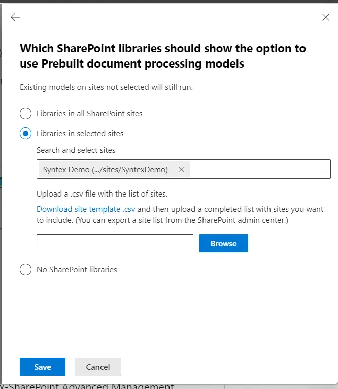 which sharepoint libraries should show the option to use prebuild document processing models Which SharePoint libraries should show the option to use Prebuild document processing models.