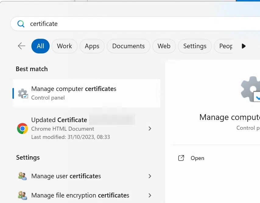 Finding Manage Certificates Manager app