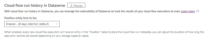 Cloud Flow run history in Dataverse feature