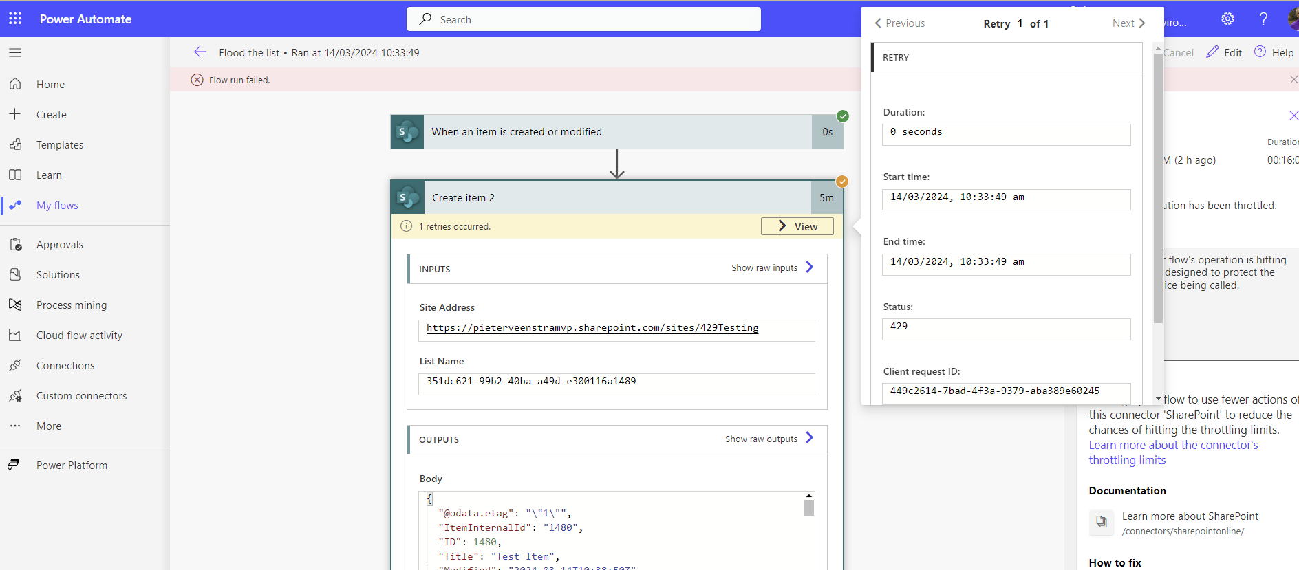 429 Errors reported by the trigger in your flow in Power Automate