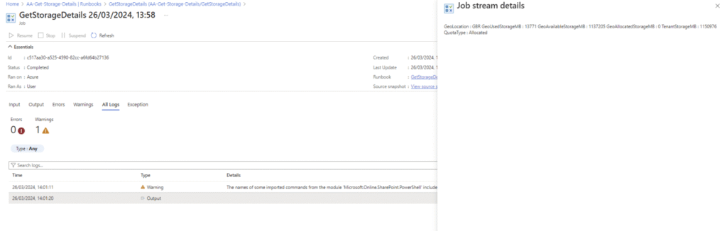 azure automation job ran successfully Azure Automation job ran successfully