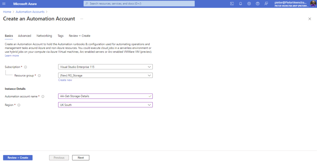 create azure automation account Create Azure Automation Account