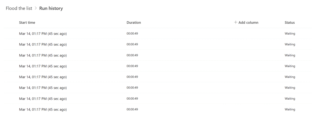 Run history with Waiting flow runs