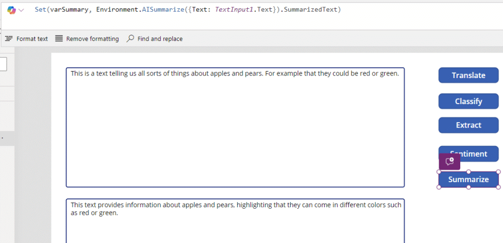 aisummarize function in power apps AISummarize function in Power Apps