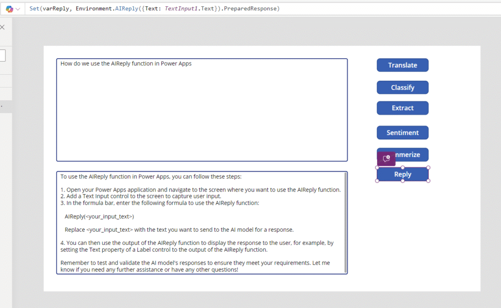 how to use aireply function in power apps How to use AIReply function in Power Apps