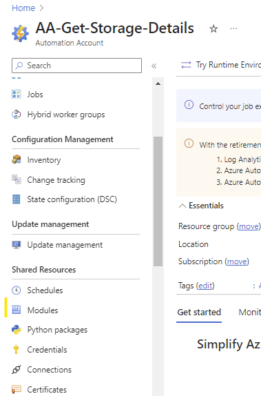modules in automation accounts Modules in Automation Accounts