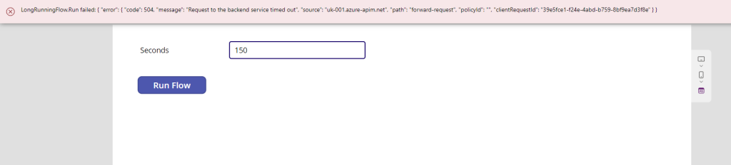 request to the backend service times out Long running flows in Power Apps in 2024