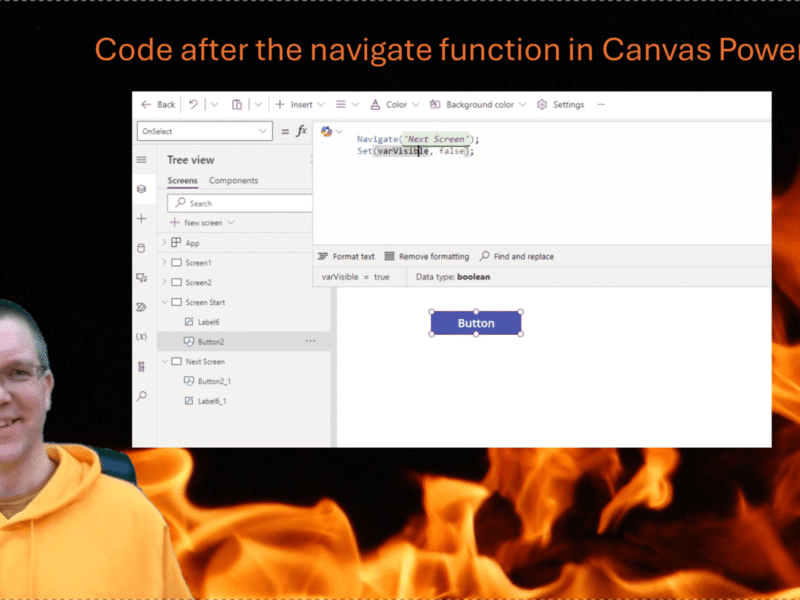 Code after the navigate function in Canvas Power Apps