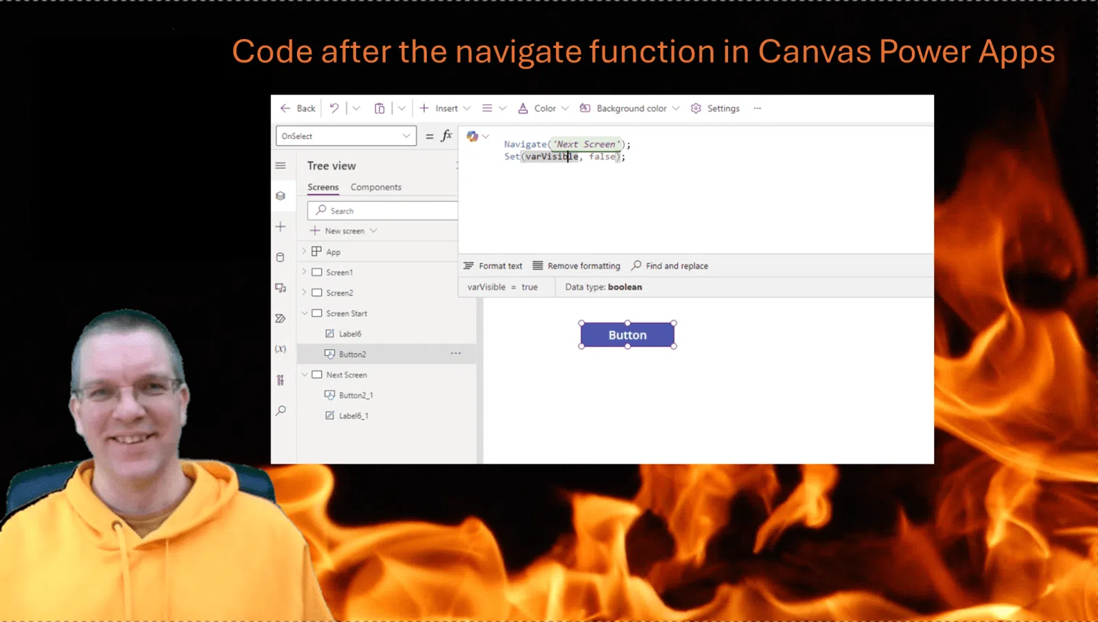 image 7 Code after the navigate function in Canvas Power Apps
