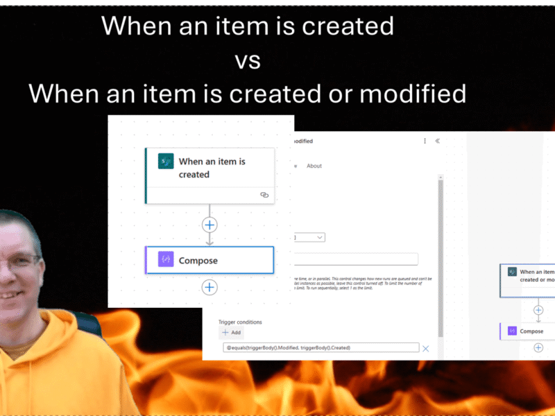 When an item is created vs When an item is created or modified