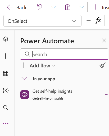 Adding the flow to the Power Apps