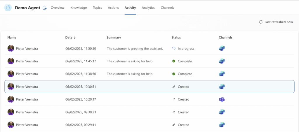 Activity overview in my agent