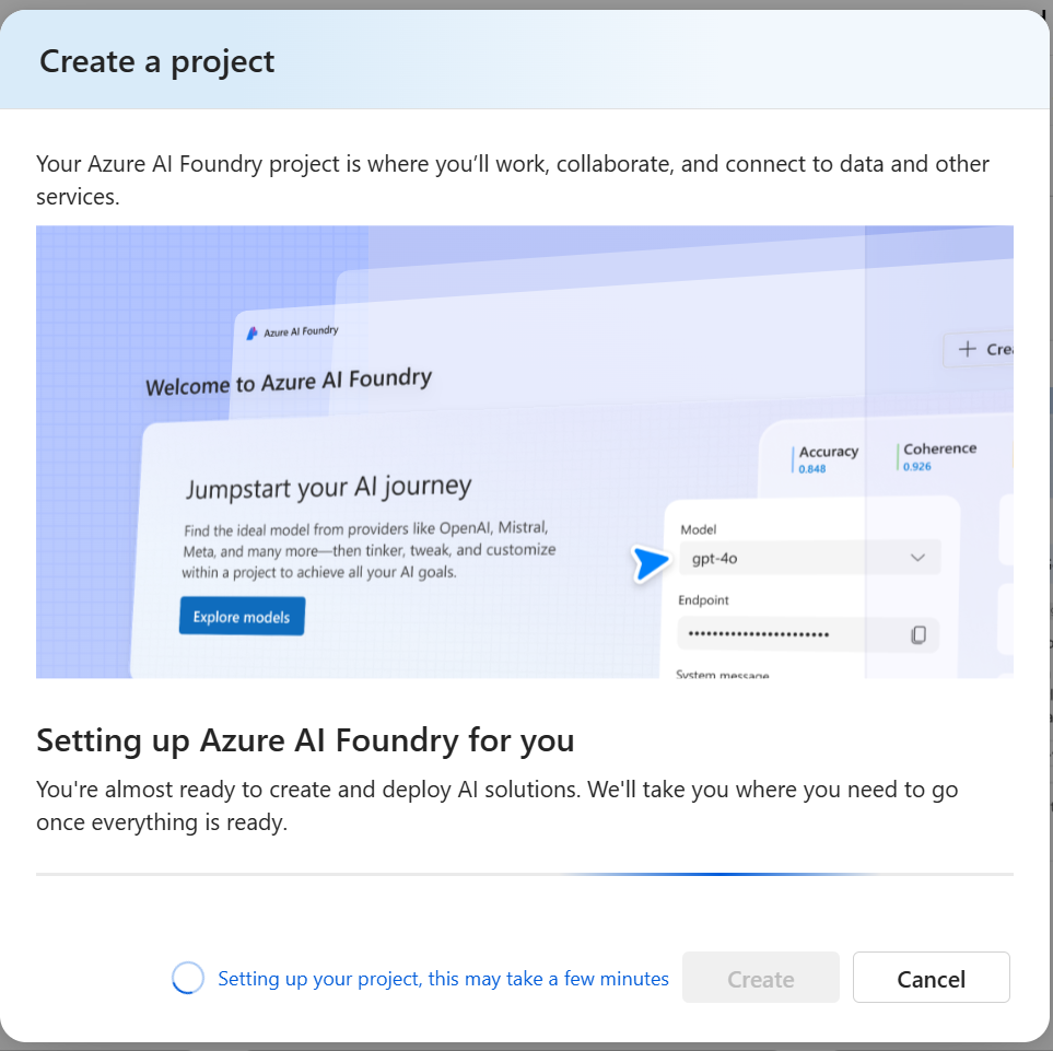 Creating a project can take a while