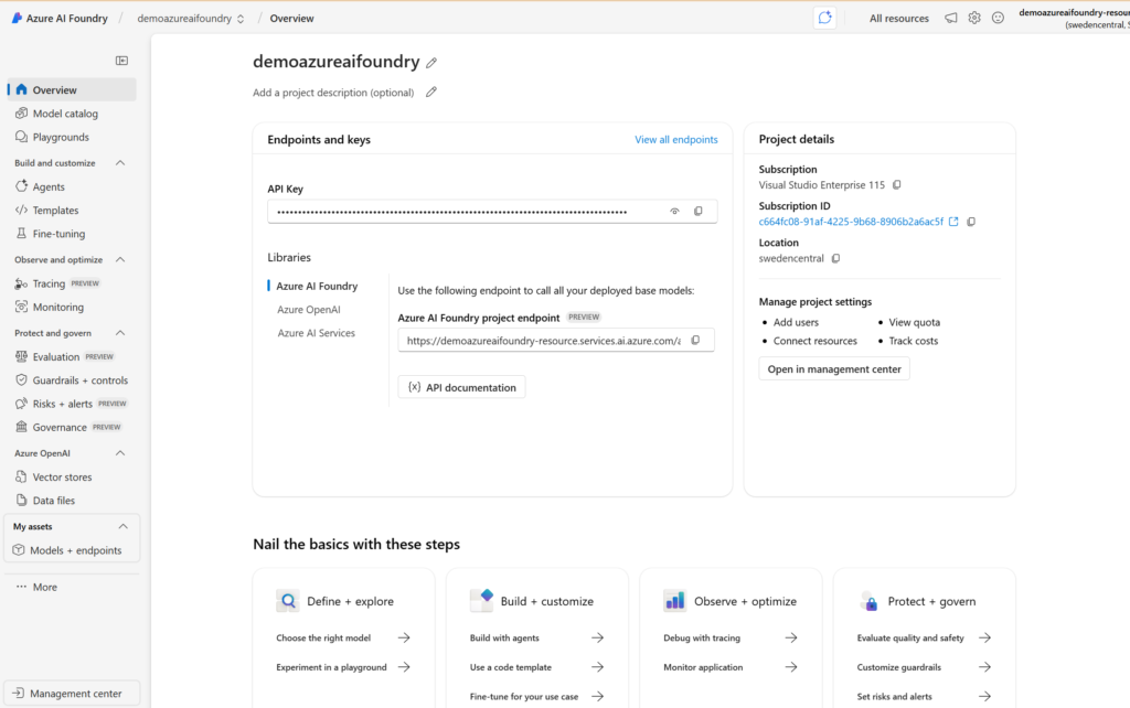 Project Overview of an Azure AI Foundry project