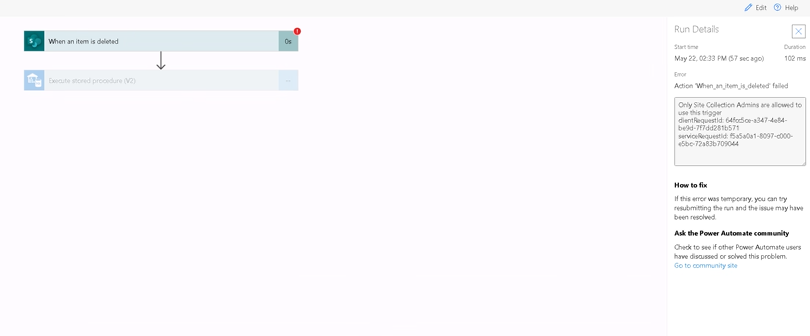 When an item is deleted trigger reporting - Only Site Collection Admins are allowed to use this trigger