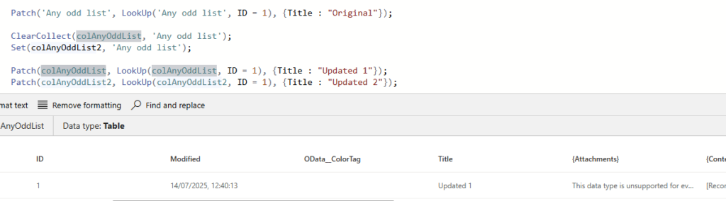 Set vs ClearCollect in Power Apps