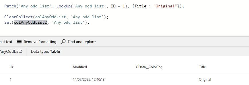 Set reading data