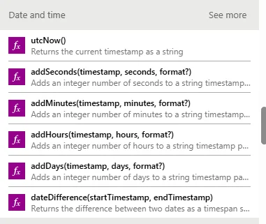 UTCNow and other date and time functions in Power Automate