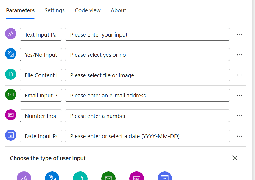 image 31 Input parameter types for the When Power Apps calls a flow (V2) trigger