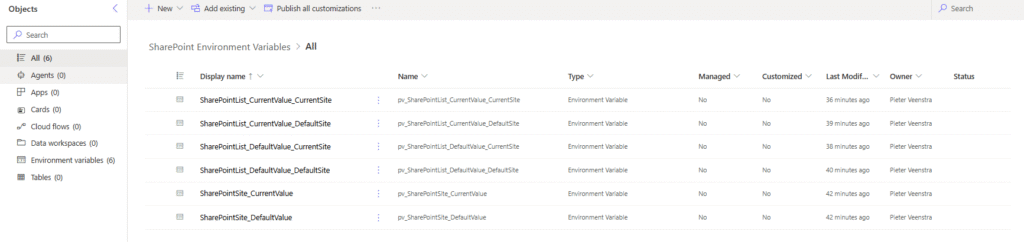 image 71 Environment variables set with default and current values