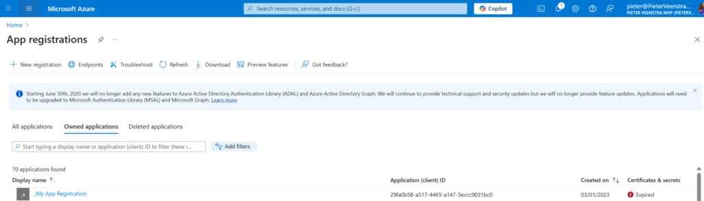 App registrations in Azure