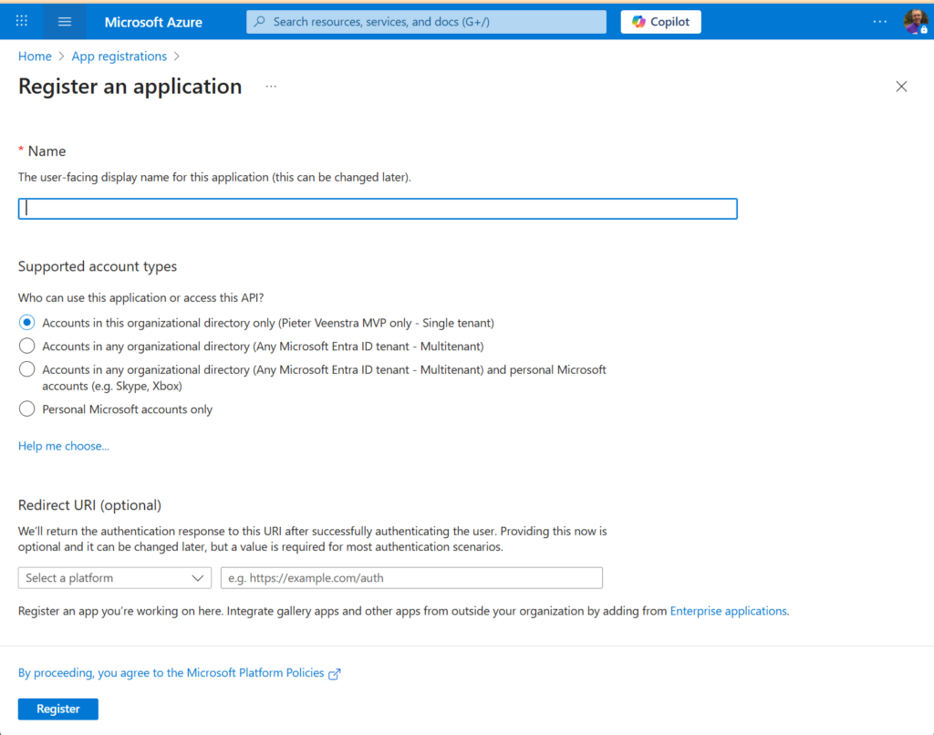 Register an app registration