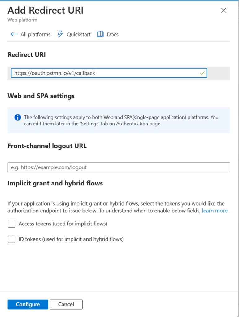 Add Redirect URI