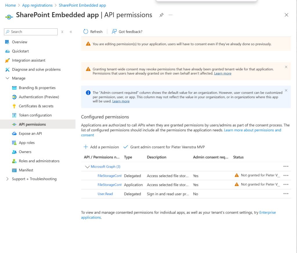 First set of permissions sorted out