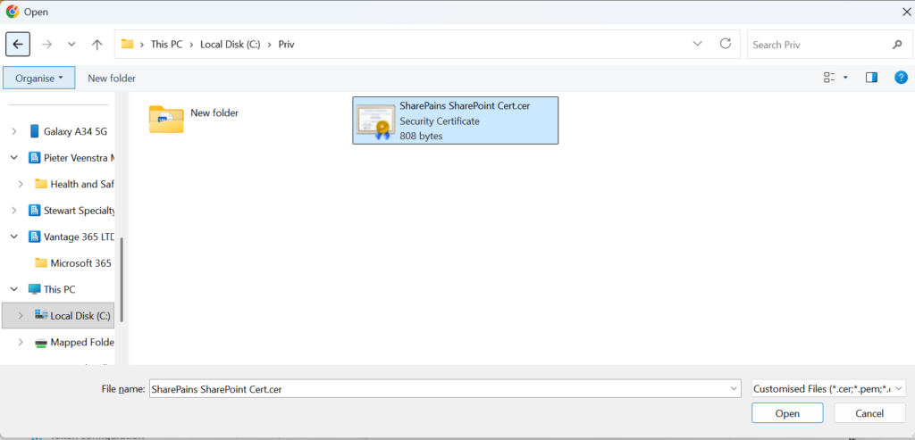 Select the certificate