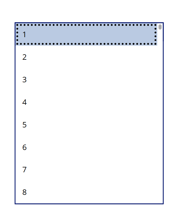 image 157 A vertical list with a highlighted top row labeled '1' and numbered rows from '2' to '8' below, enclosed in a bordered rectangle.