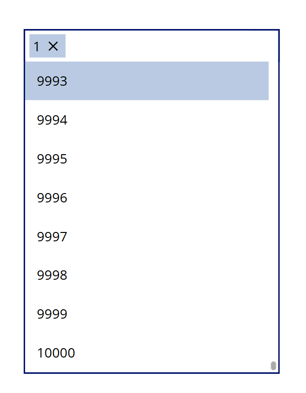 image 159 A scrollable list showing numbers from 9993 to 10000, with the number 9993 highlighted.