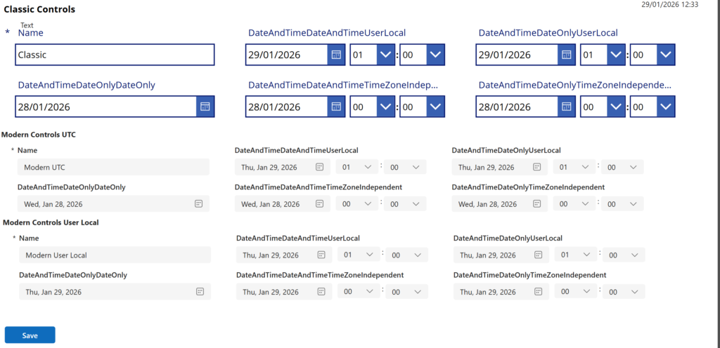 image 171 User interface for date and time selection with various controls, including Classic and Modern formats.