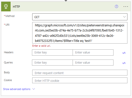 Adding the $filter option give an error