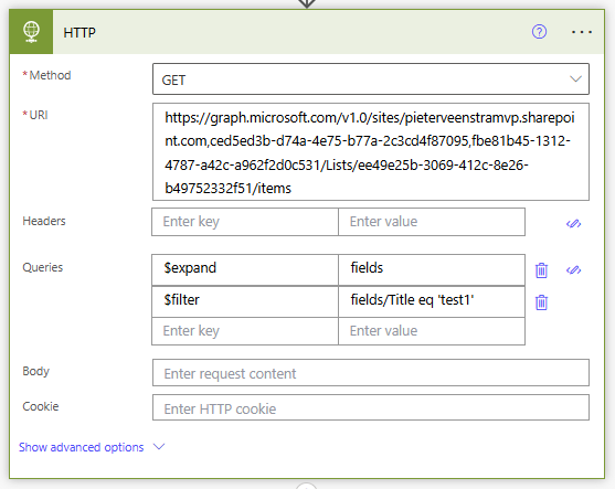 Filter using the HTTP action