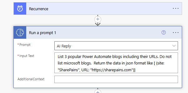 Using Run a Prompt to get a list of community news sites