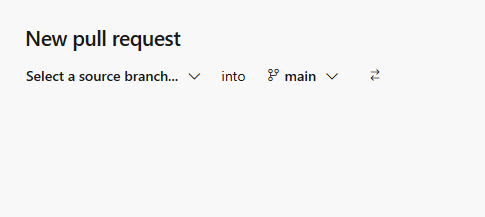 image 101 Screenshot of a 'New pull request' form displaying options to select a source branch and merge into the main branch.
