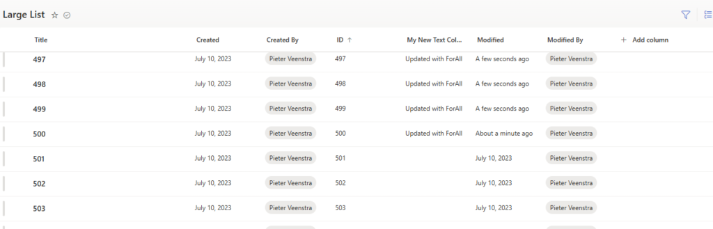 Only the first 500 items are updated
