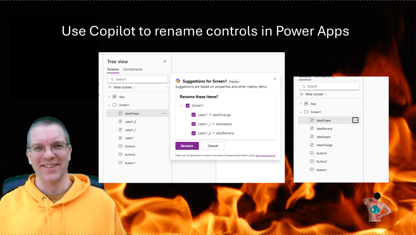 Use Copilot to rename controls in Power Apps