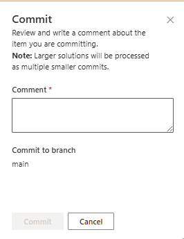 image 94 A user interface for committing code changes, including a text box for comments and options to commit to the main branch.
